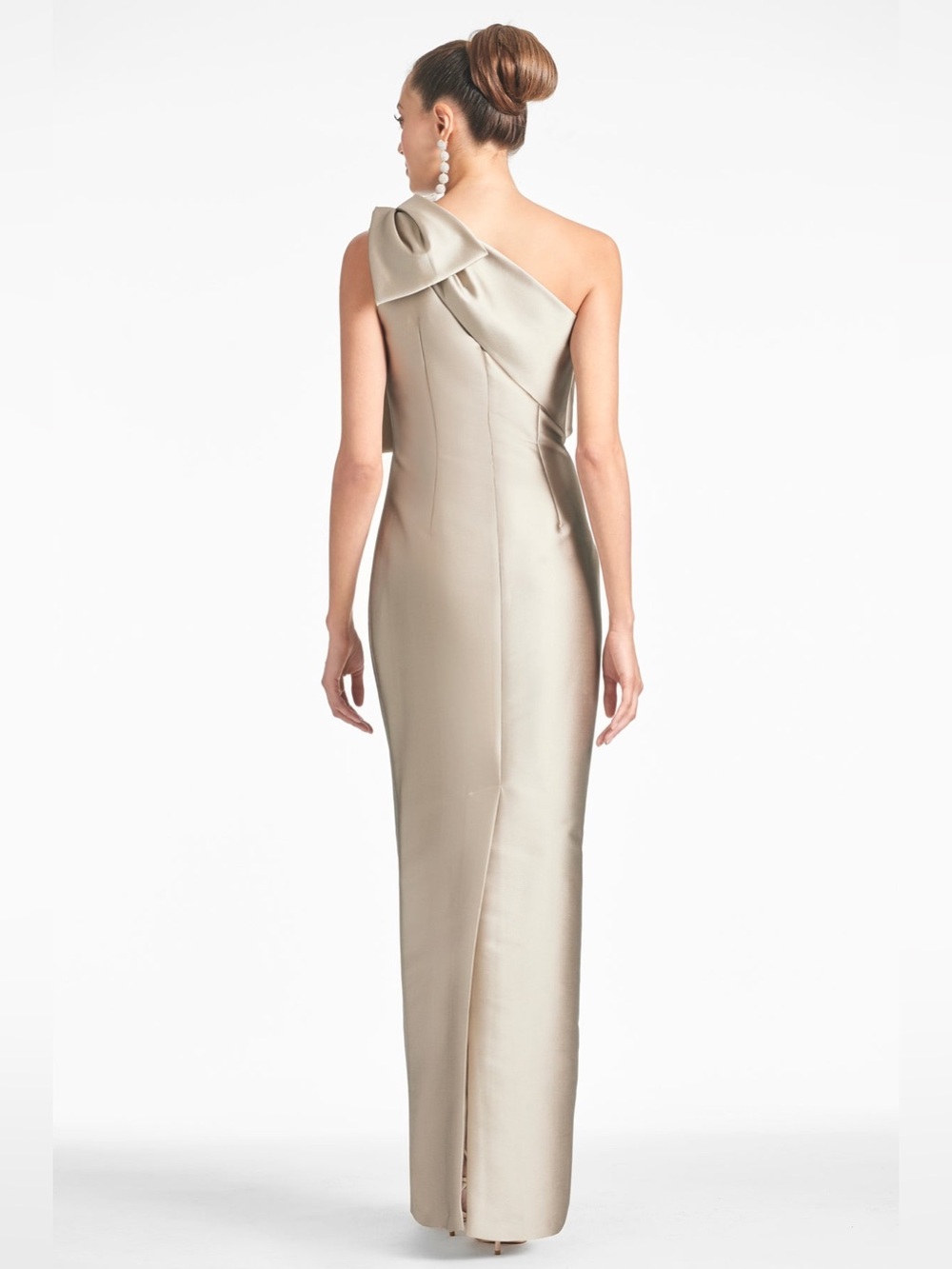 Sachin & Babi Bonnie Gown One-Shoulder Metallic Pewter Gown Bow Size 12 NEW - Picture 3 of 13